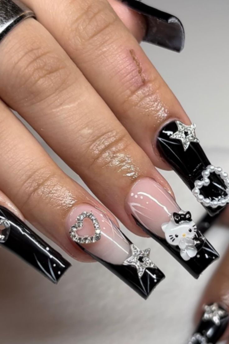 black hello kitty nails