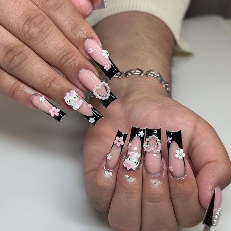 black hello kitty nails