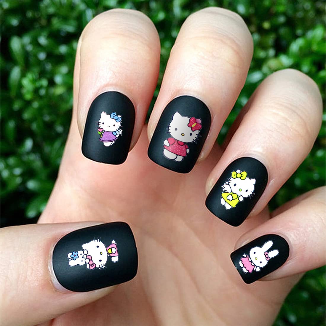 black hello kitty nails